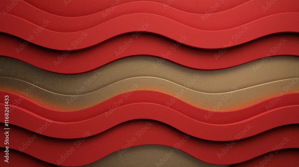 Aufkleber abstract wavy pattern in deep red and beige tones, ideal for backgrounds or modern design projects.