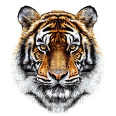Fototapeta premium Majestic Tiger Head Illustration with Striking Features and Intricate Fur Details on a White Background