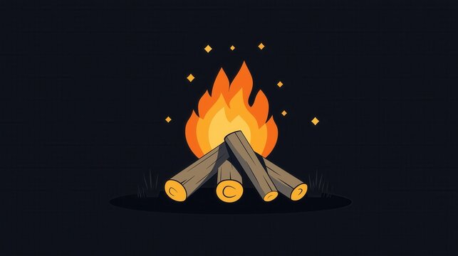 Bonfire with a black background, simple design 