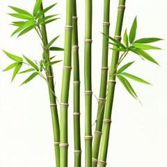 Lush Green Bamboo Stalks with Leaves Against a White Background for Nature and Tranquility Themes