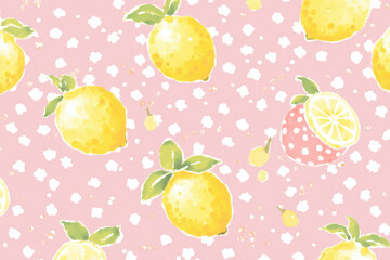 Vibrant lemons and strawberries pattern on pink background