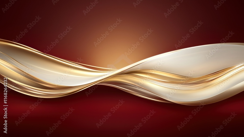 Poster elegant wave design in gold and cream over a deep red background, perfect for backgrounds and abstra