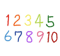 数字１から１０までのセット（クレヨン風）

