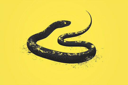 Vector snake silhouette isolated on a yellow background