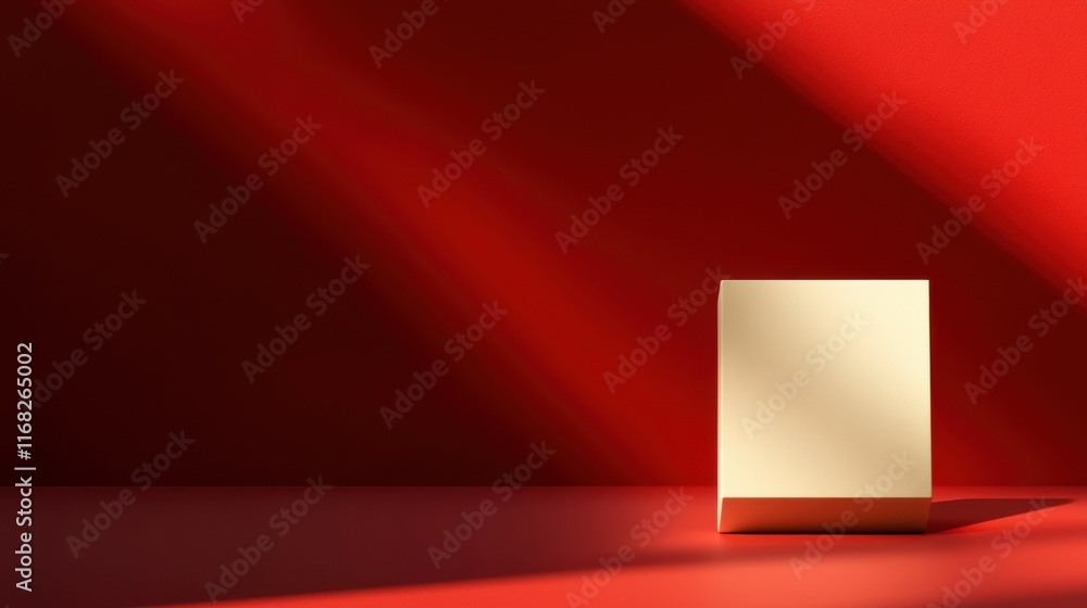 Poster minimalist composition featuring a white block on a red backdrop, emphasizing color contrast and geo