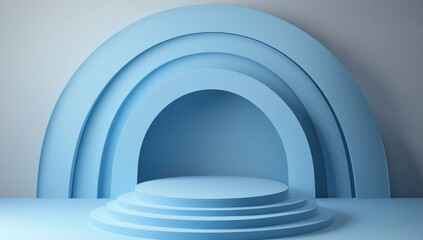 Obraz premium Abstract blue archway and podium display.