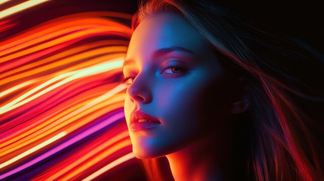 Abstract lines of light in a futuristic neon style creating a sense of movement