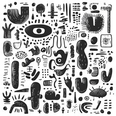 Playful Abstract Pattern with Cactus and Monster Motifs