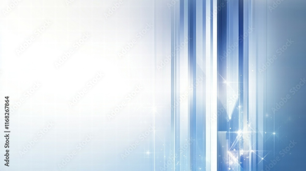 Poster abstract blue and white background with light effects and vertical lines.