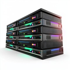 Fototapeta premium Modern Server Rack with Colorful LED Lights and Advanced Technology in a High-Tech Data Center Environment