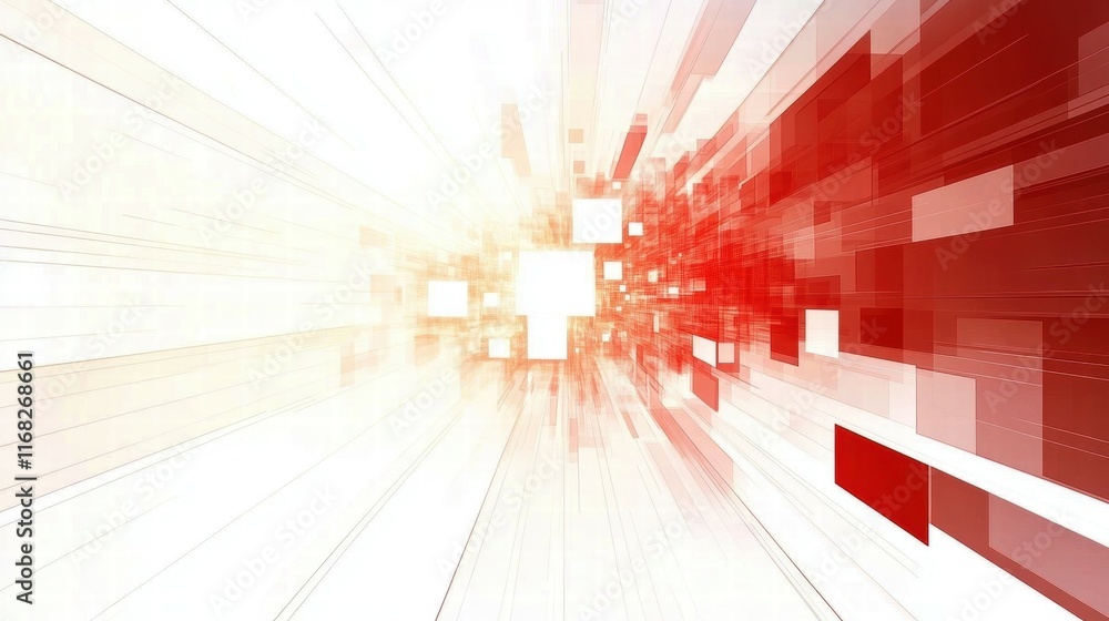 Poster Abstract design with dynamic lines and shapes in red and white tones.