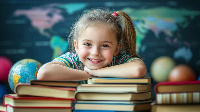 Illustration of children reading books in classroom cheerfully