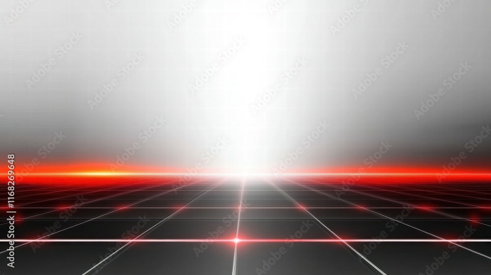 Poster Abstract digital landscape with a grid and glowing horizon, creating a futuristic atmosphere.