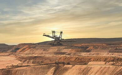 
Large excavator in use in a coal mining area