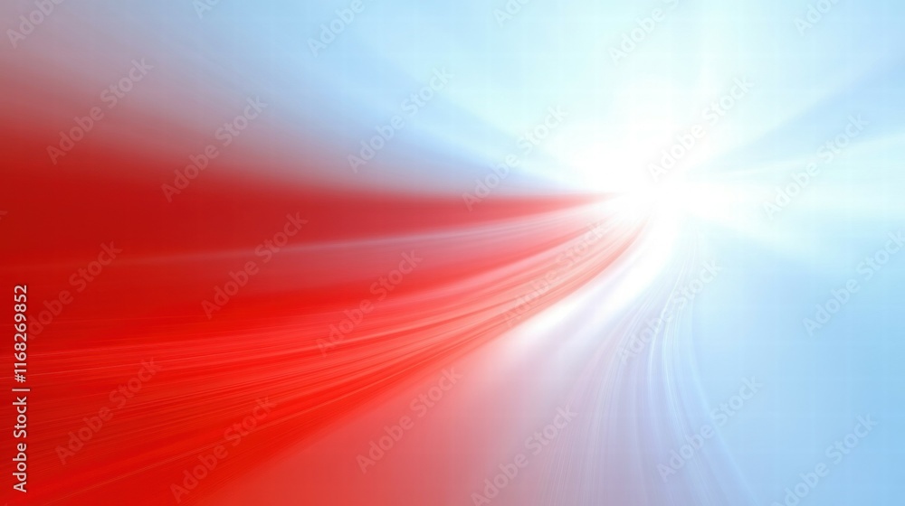 Poster Abstract design featuring flowing red and blue lines converging towards a bright light.