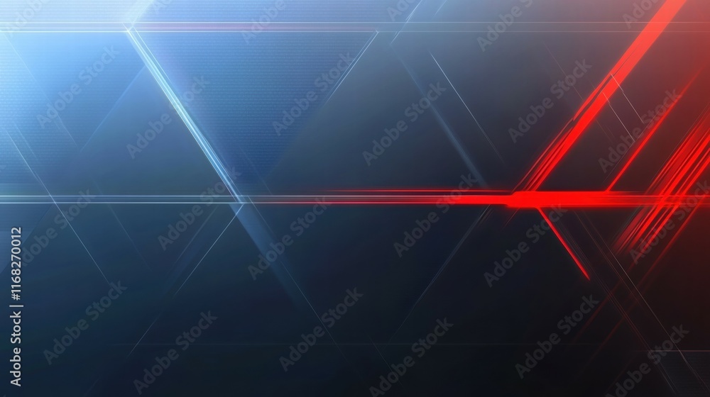 Poster Abstract geometric background with light reflections and gradients in blue and red tones.