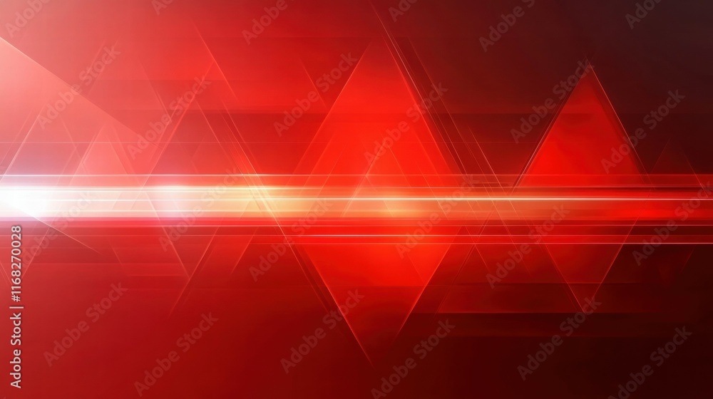 Poster abstract red background with light streaks and geometric shapes for design purposes.