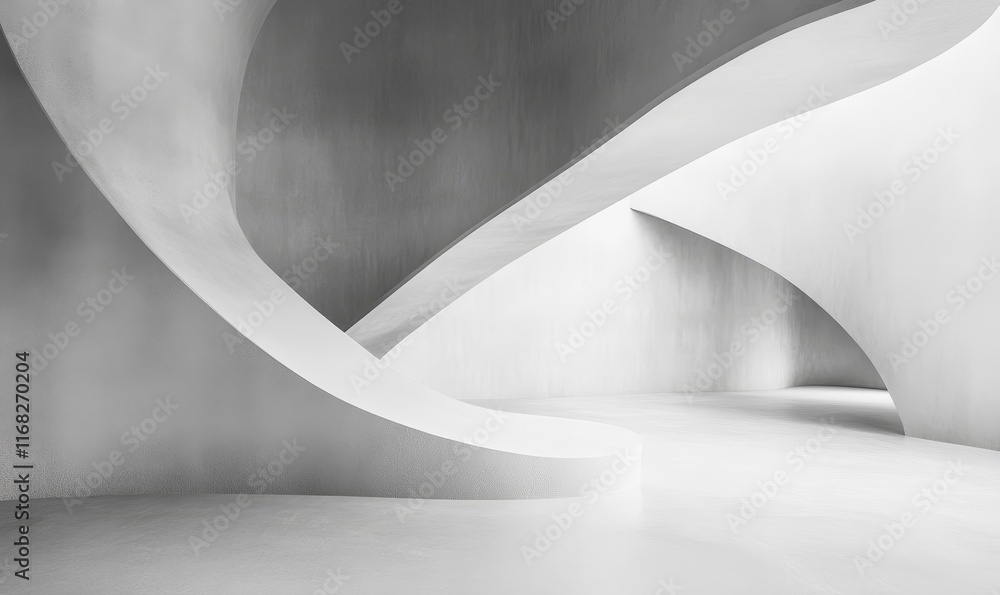 Poster Abstract grayscale interior architecture with curved walls and smooth surfaces.