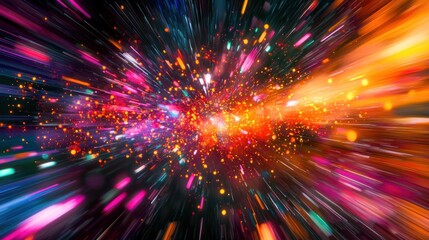 Obraz premium Hyperspace Tunnel: A vibrant journey through the cosmos. Experience the speed and energy of light, a digital abstract art.