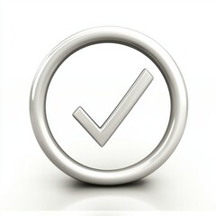 White glossy check mark symbol within a circular frame, representing approval, agreement, or confirmation in modern design