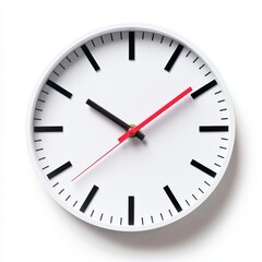 Modern Minimalist Wall Clock with Red Second Hand and Bold Black Markings on White Background