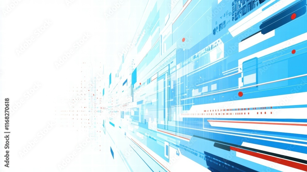 Poster abstract digital design with blue tones and geometric shapes for technology themes.