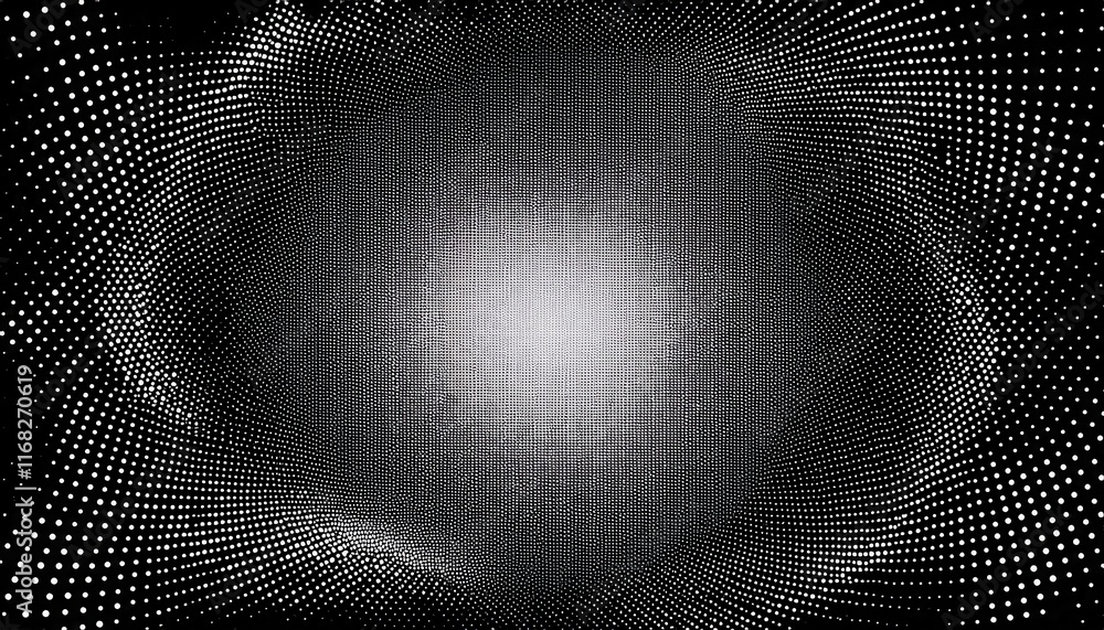 Poster a mesmerizing abstract design featuring a grid of white dots on a black background, creating a sense