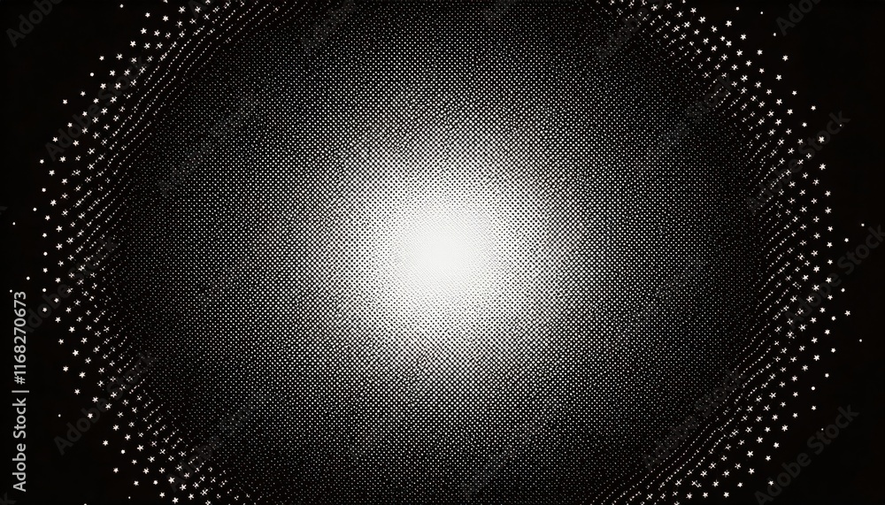 Poster a mesmerizing pattern of light and dots radiating from a central point, creating a captivating visua