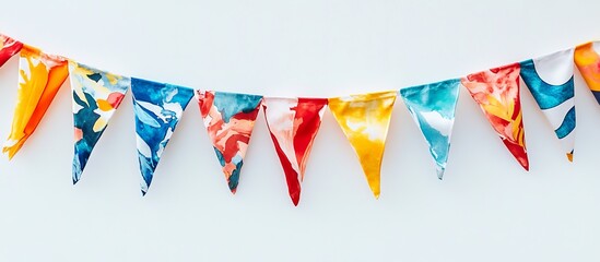 Obraz premium Colorful abstract bunting flags garland hanging against a white background.