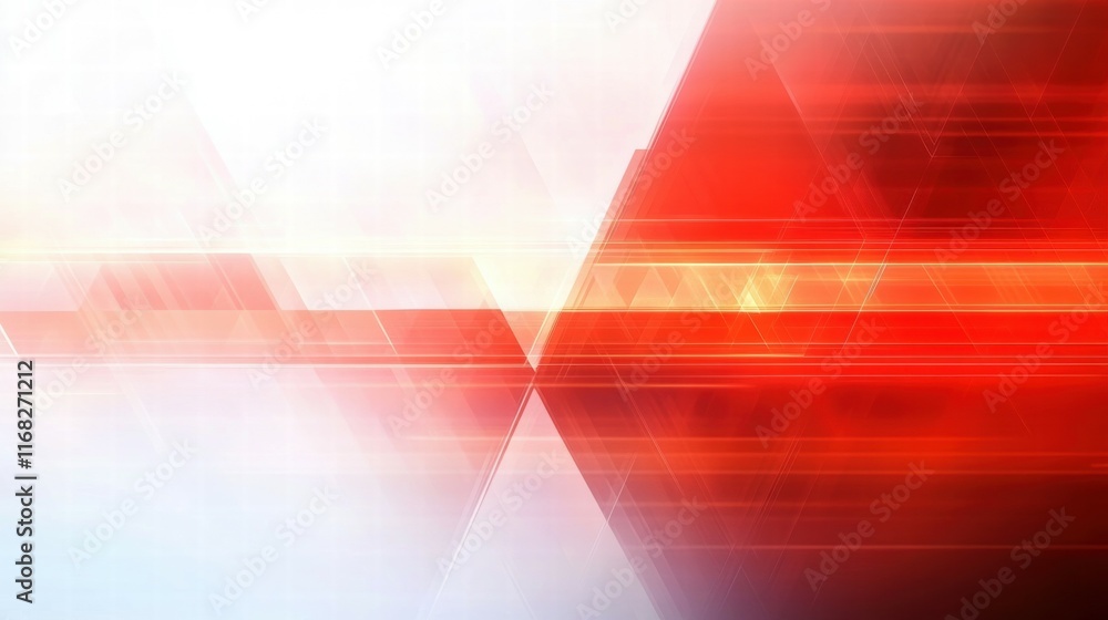 Poster Abstract red and white geometric background with dynamic lines and shapes.