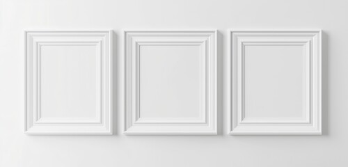 Three frames in a row, minimalistic white gallery space.