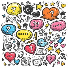 Hand-Drawn Collection of Doodle Speech Bubbles and Icons