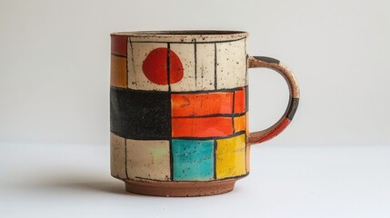 A mug with a bold, geometric pattern and a sturdy, ceramic construction