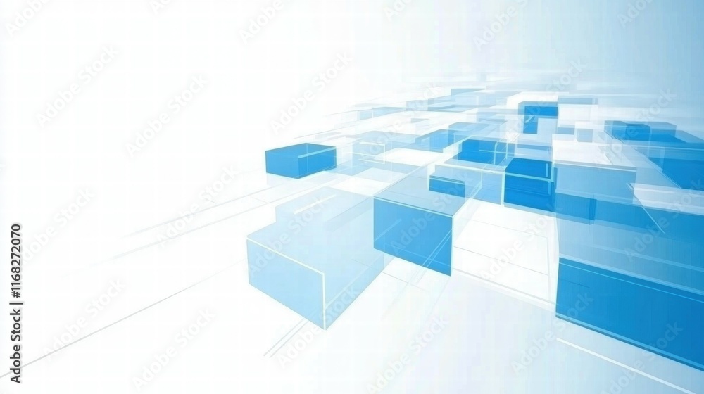 Aufkleber Abstract blue cubes floating in a light background, suggesting depth and technology.
