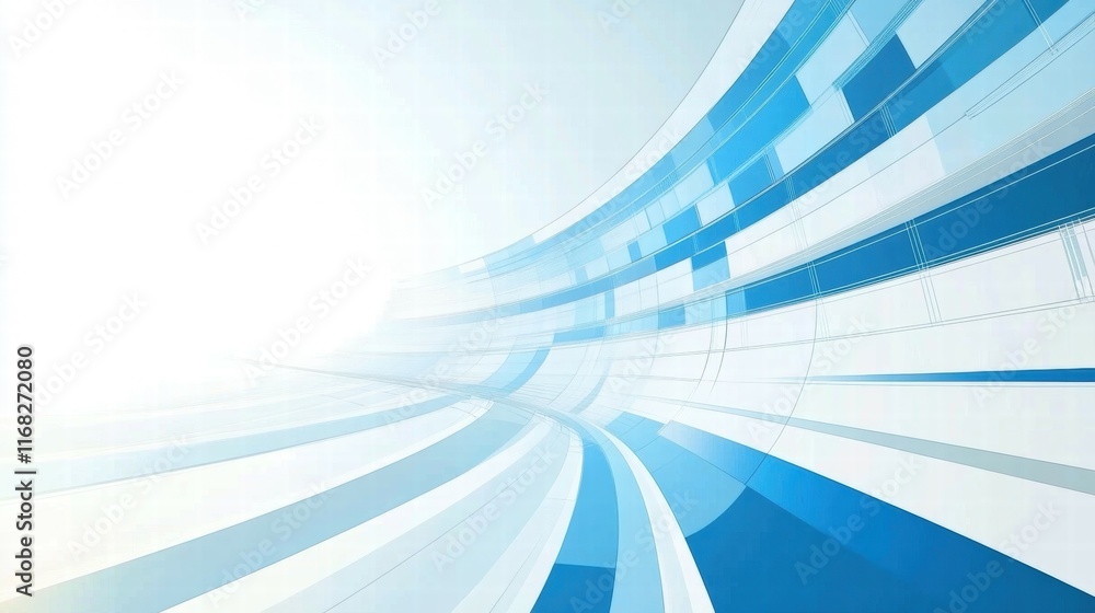 Poster abstract blue and white background with curved lines, suitable for presentations or graphics.