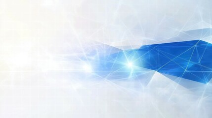 Abstract blue and white geometric design with light effects, conveying a sense of technology.