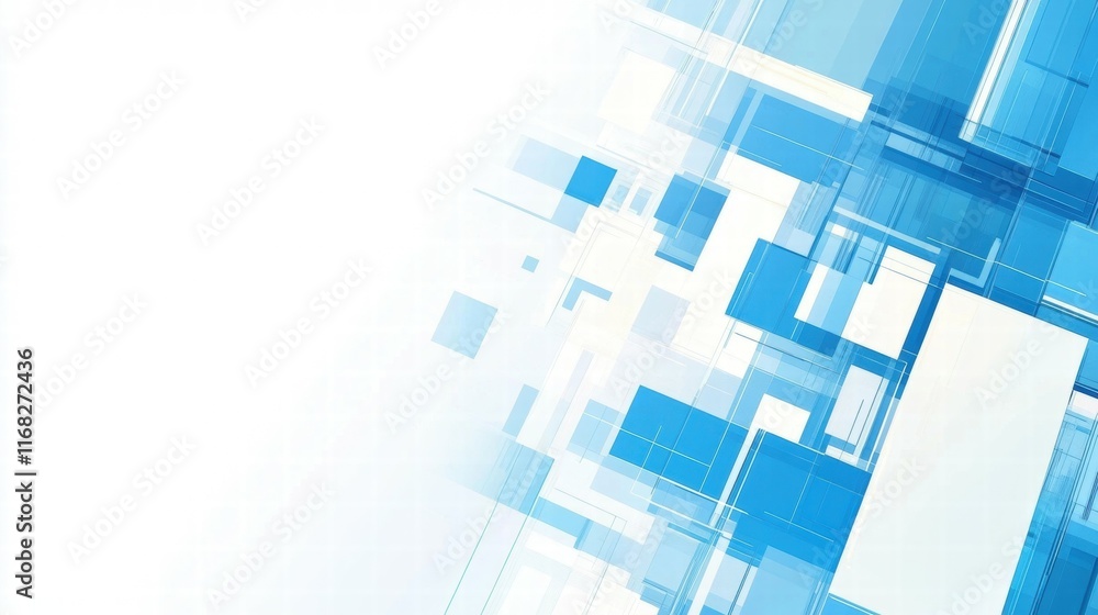 Poster abstract blue geometric design with layered shapes and gradients.