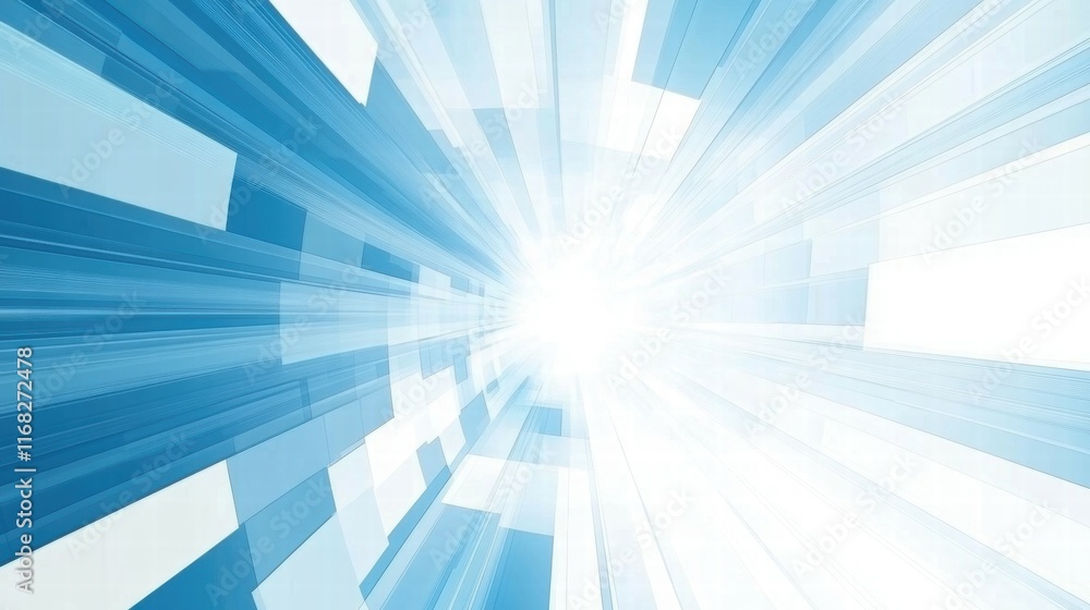 Poster an abstract design featuring bright light and geometric shapes in blue tones.