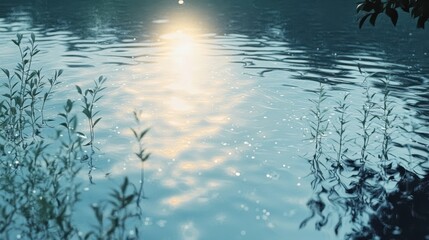 Soft light reflections on rippling water with a peaceful and serene blue tone