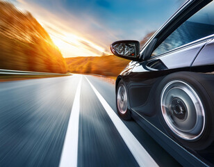 Fototapeta premium Surreal scene of a speeding car in the city