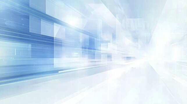 Abstract blue and white background with light streaks, suggesting motion and technology.