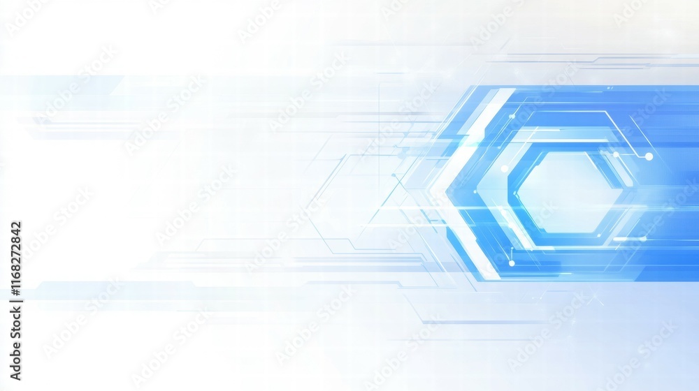 Poster Abstract blue geometric background with dynamic lines and shapes.