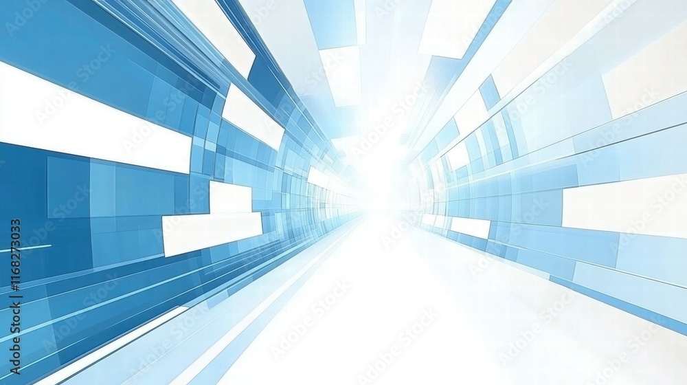 Poster abstract blue tunnel with light, suggesting speed and technology.