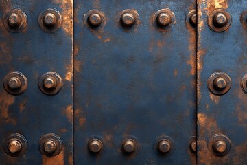 Fototapeta premium Rusted metal plate with rivets.