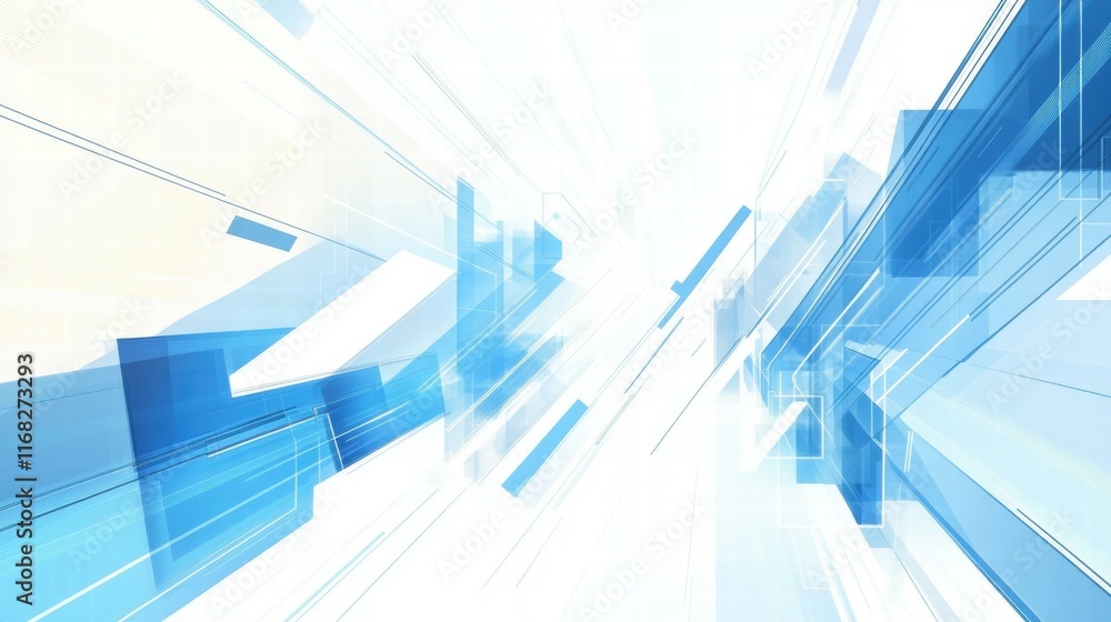 Poster abstract digital background with blue geometric shapes and light effects.