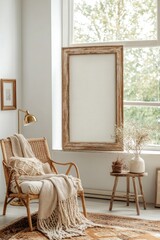 Modern and Bright Living Room with Cozy Furniture, Large Windows, Indoor Plants, Stylish Decor, and Natural Light in a Minimalist Design for Relaxation and Comfort See Less