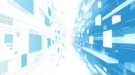 Fototapeta premium Abstract digital design with blue and white geometric shapes creating a sense of motion.