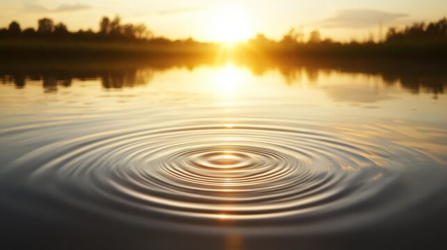 Gentle ripples on the surface of a calm pond with soft sunlight reflecting off the water