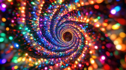 Colorful swirling neon lights in a spiral pattern creating a dynamic motion effect