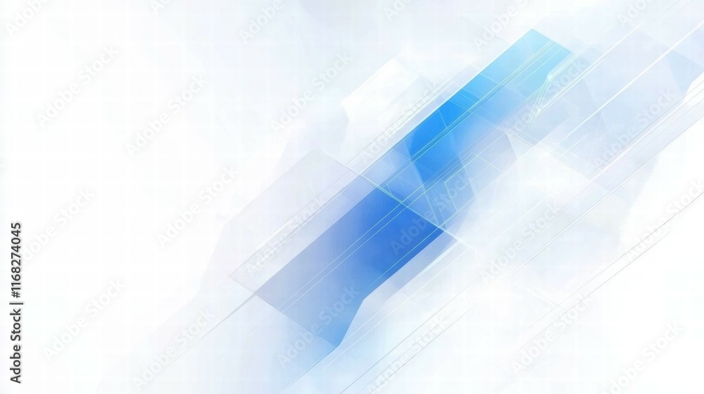 Aufkleber Abstract blue and white geometric design with soft gradients and transparency effects.